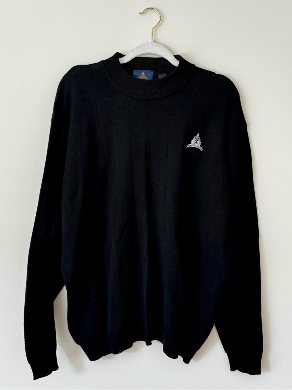 Vintage Wool Knit Mock Neck Sweater w/ Congressional Golf Embroidery, Black – XL